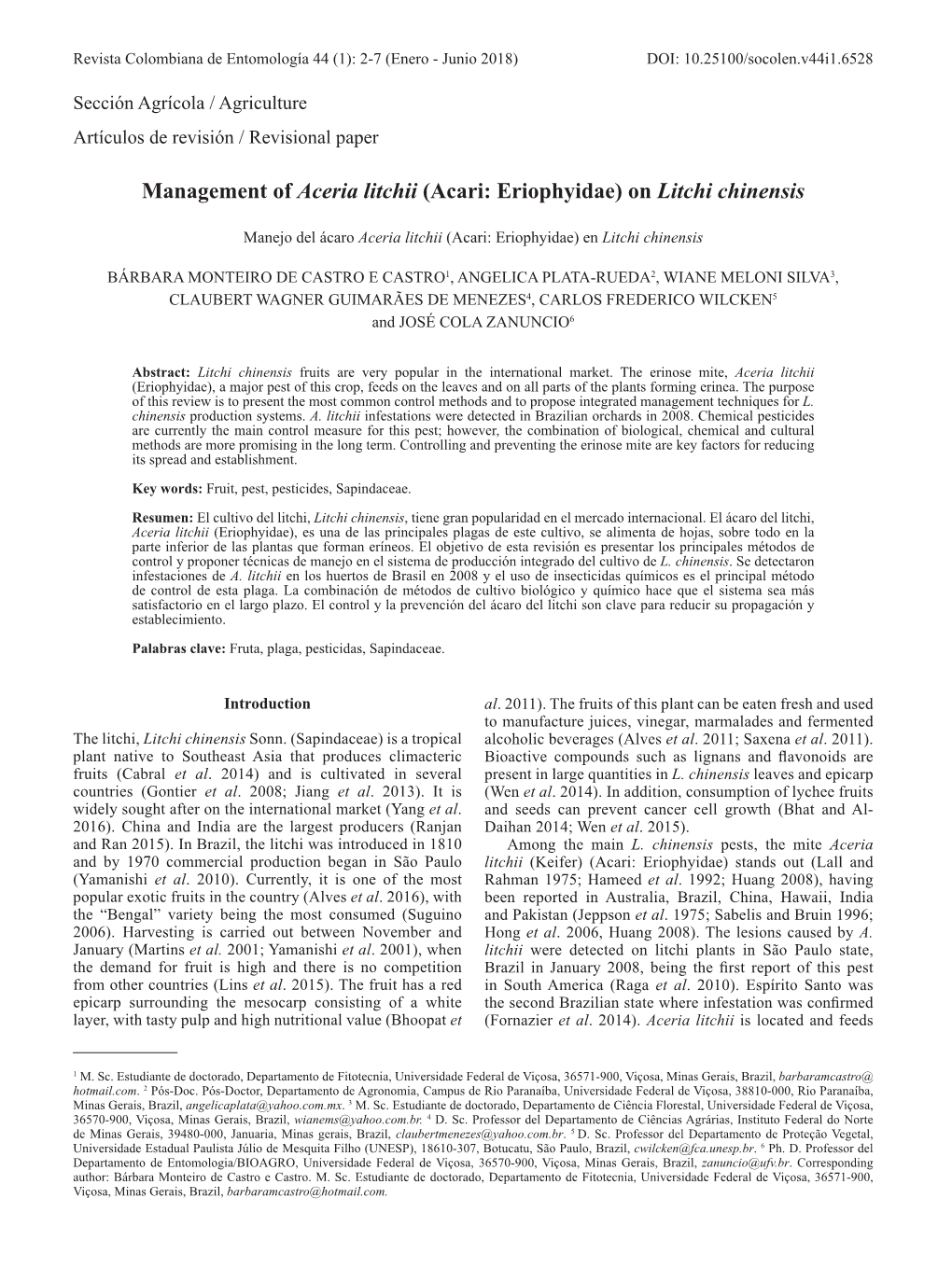 Management of Aceria Litchii (Acari: Eriophyidae) on Litchi Chinensis