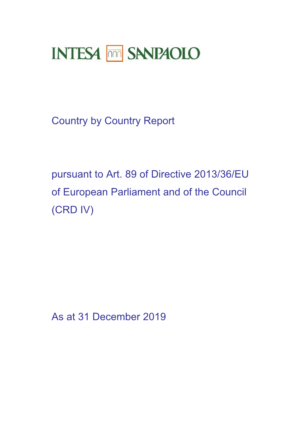 Country by Country Report Pursuant to Art. 89 of Directive 2013/36/EU Of