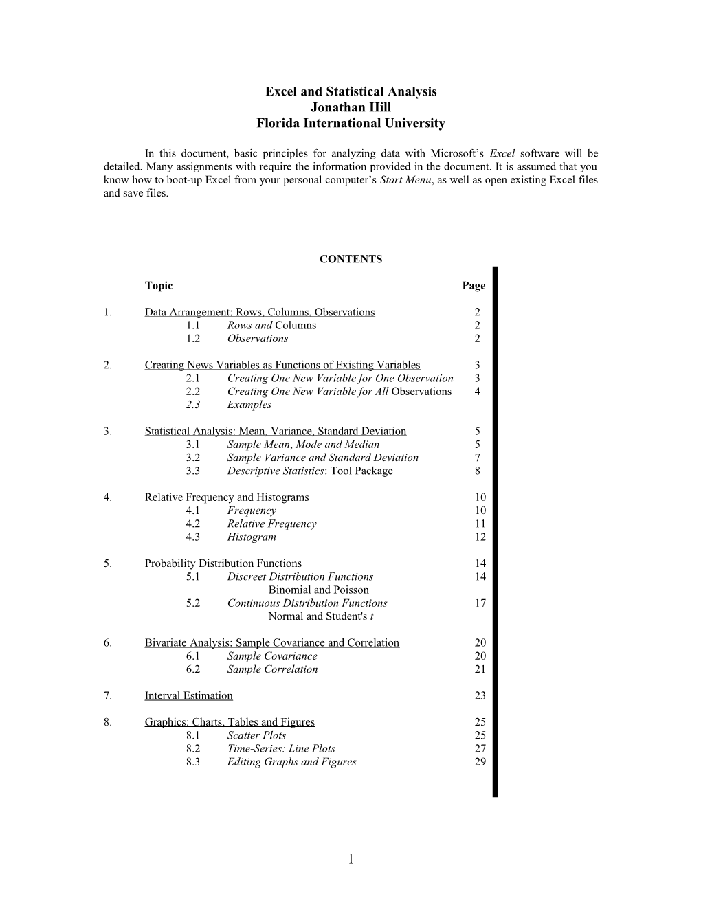 Exceltm and Statistical Analysis