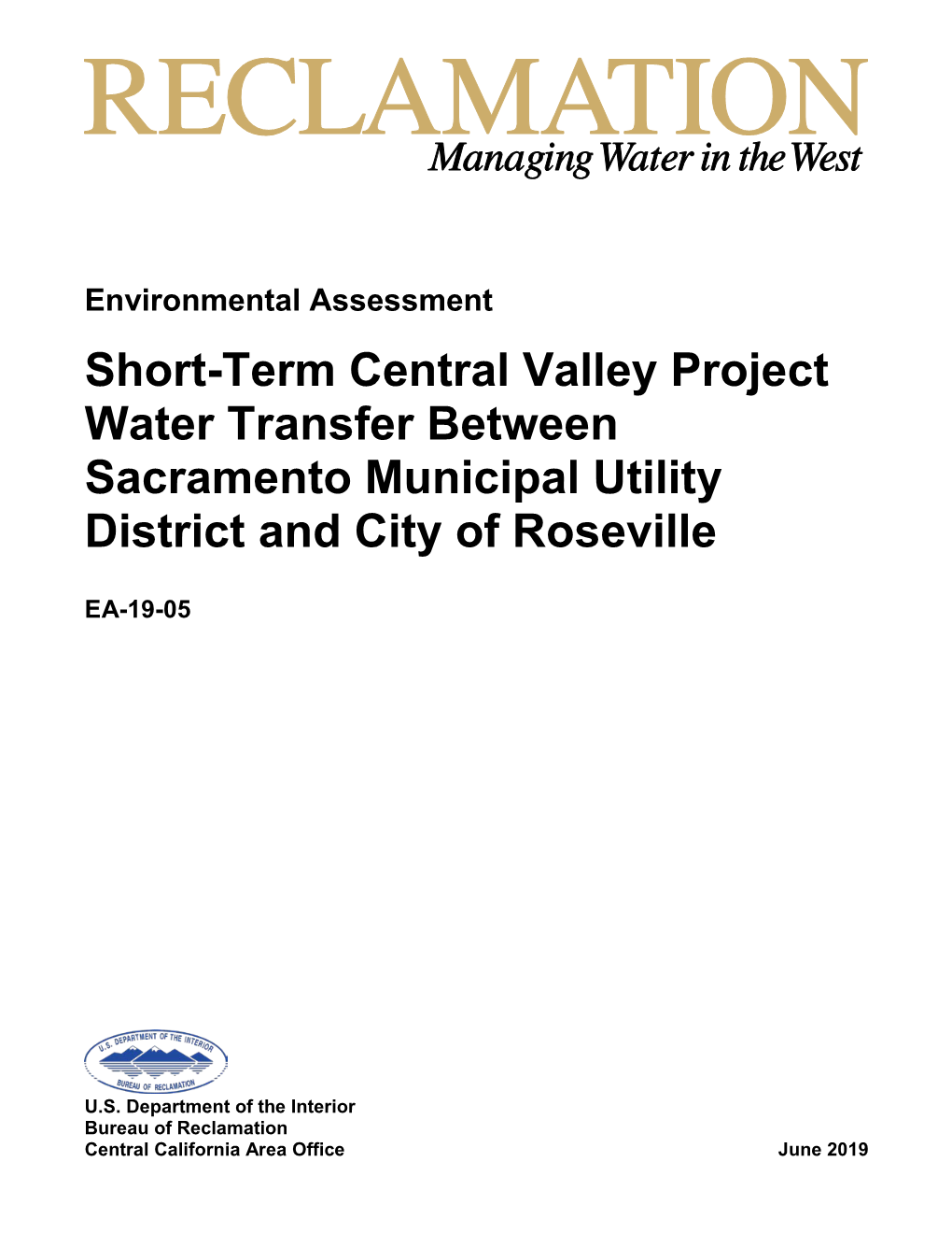 Short-Term Central Valley Project Water Transfer Between Sacramento Municipal Utility District and City of Roseville