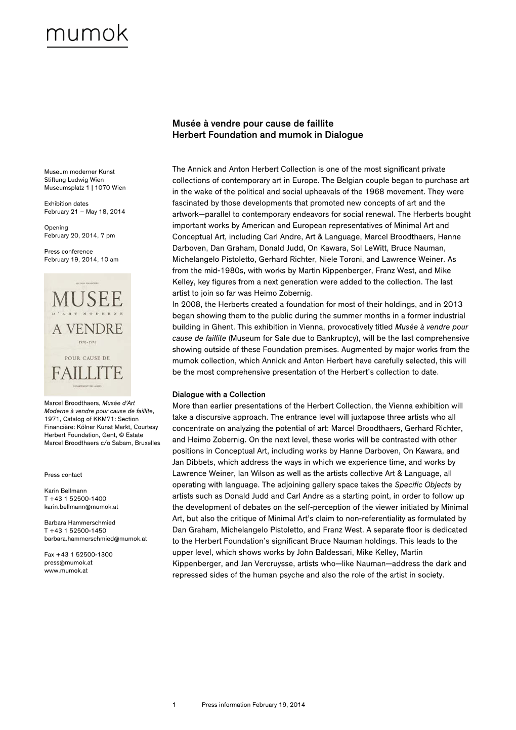 Musée À Vendre Pour Cause De Faillite Herbert Foundation and Mumok in Dialogue