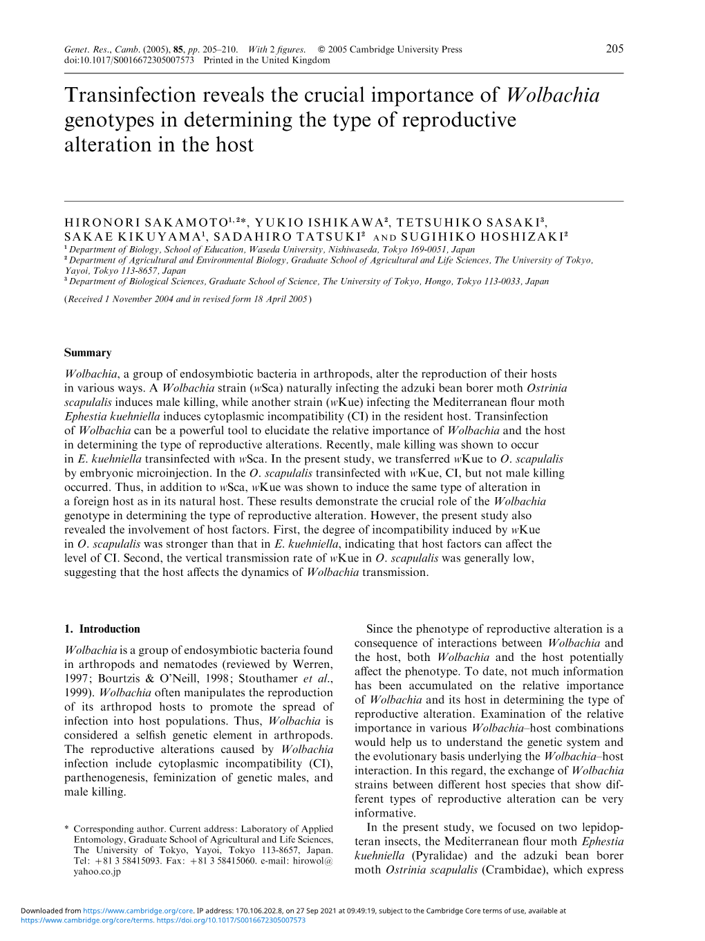 Transinfection Reveals the Crucial Importance of Wolbachia Genotypes in Determining the Type of Reproductive Alteration in the Host