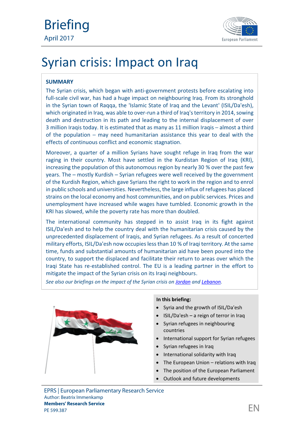 Syrian Crisis: Impact on Iraq