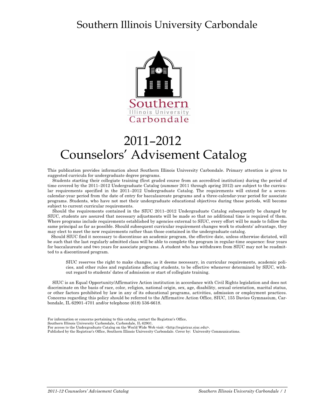 2011–2012 Counselors' Advisement Catalog