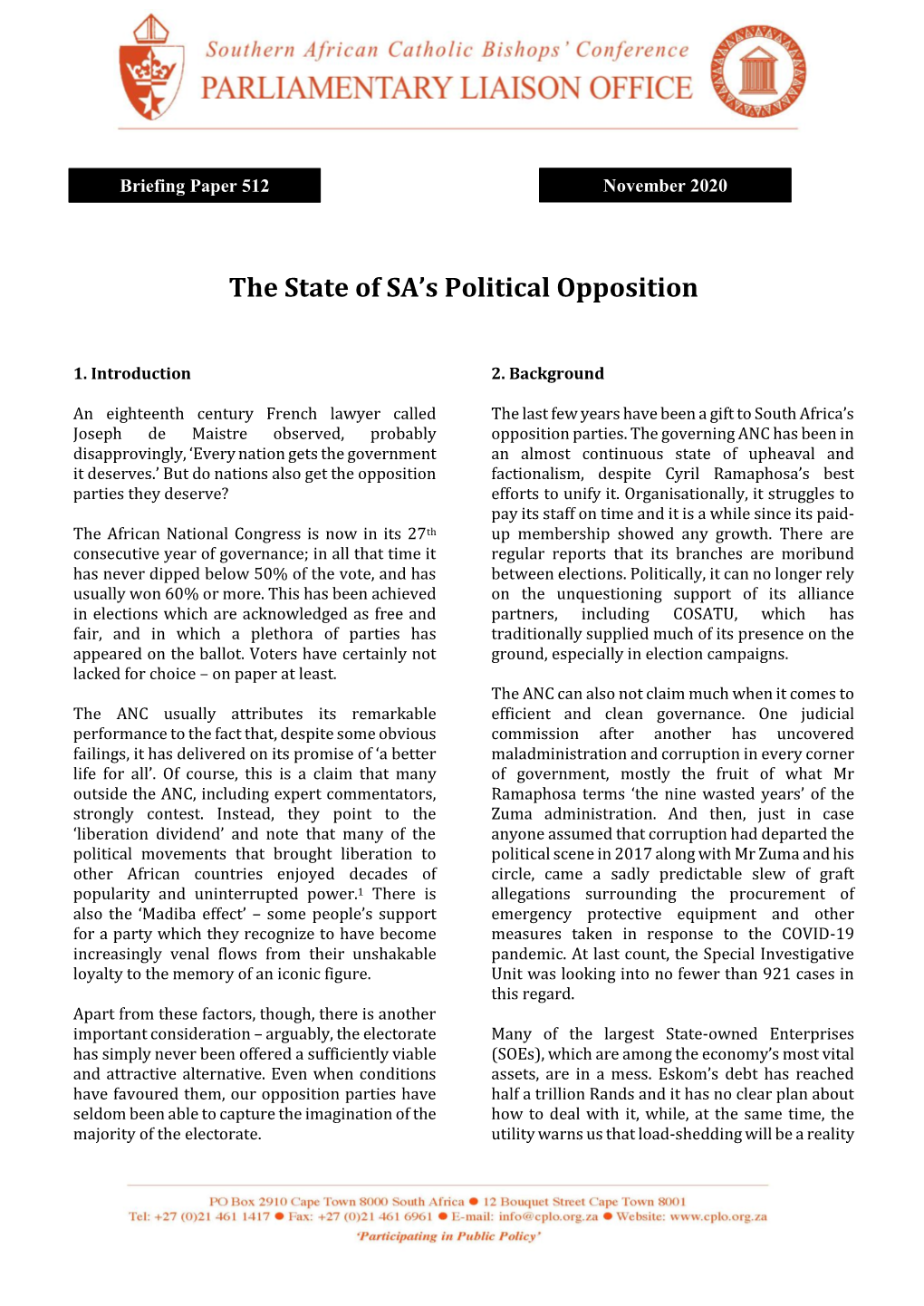 BP 512 the State of the Opposition