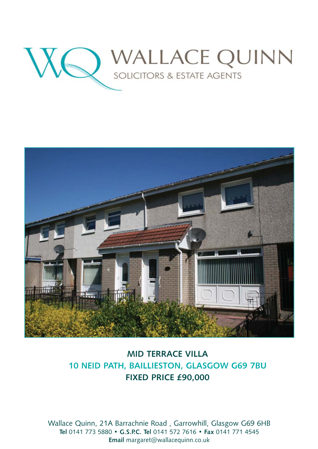 Mid Terrace Villa 10 Neid Path, Baillieston, Glasgow G69 7Bu Fixed Price £90,000