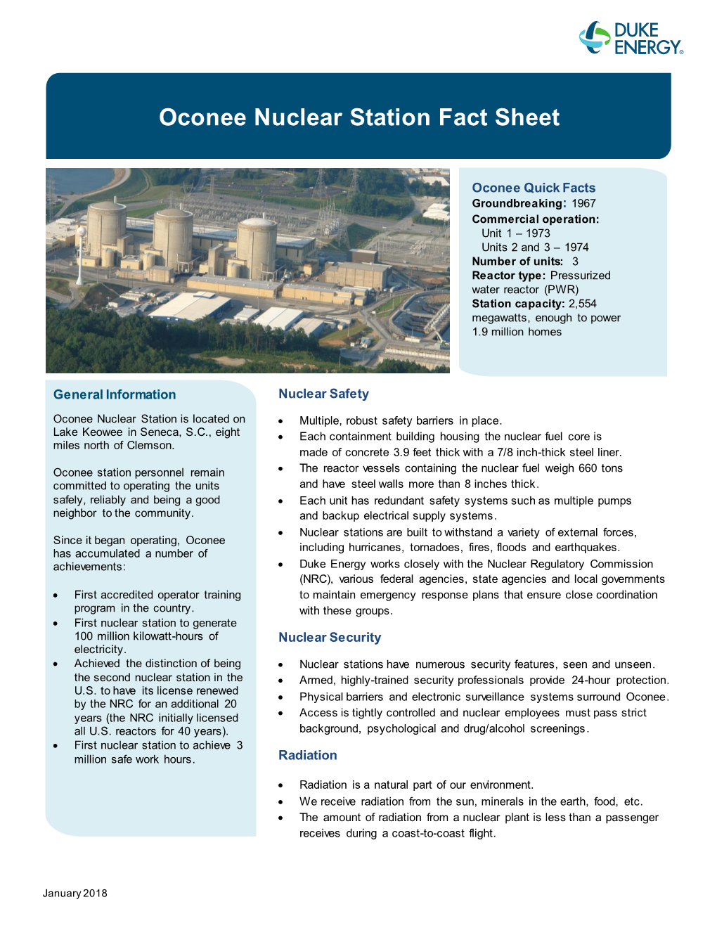 Oconee Nuclear Station Fact Sheet