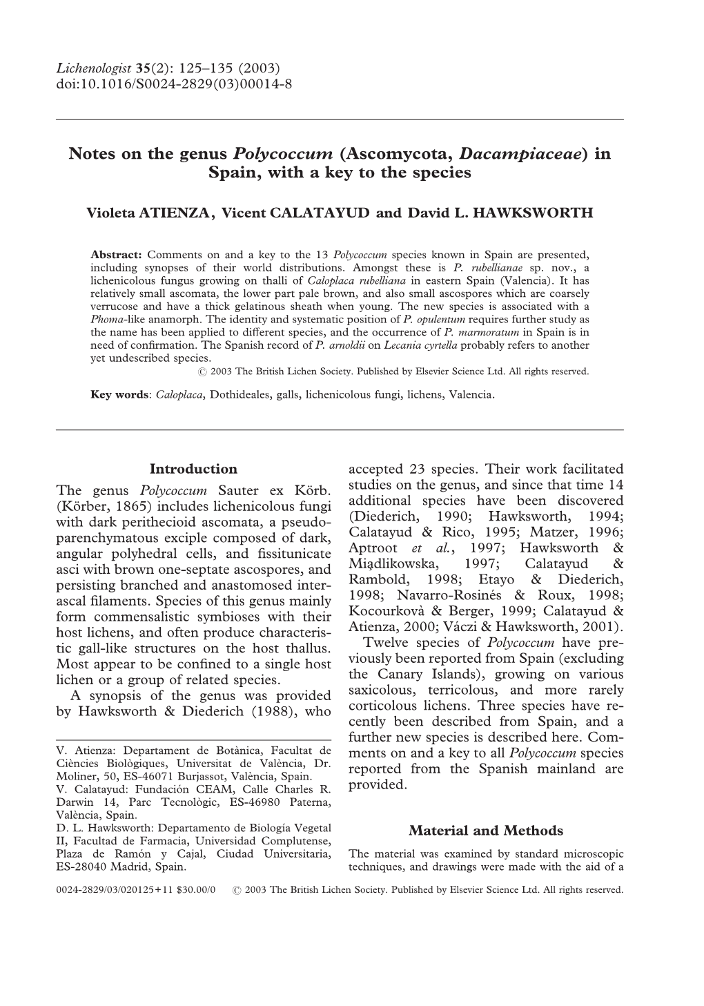 Notes on the Genus Polycoccum (Ascomycota, Dacampiaceae) In