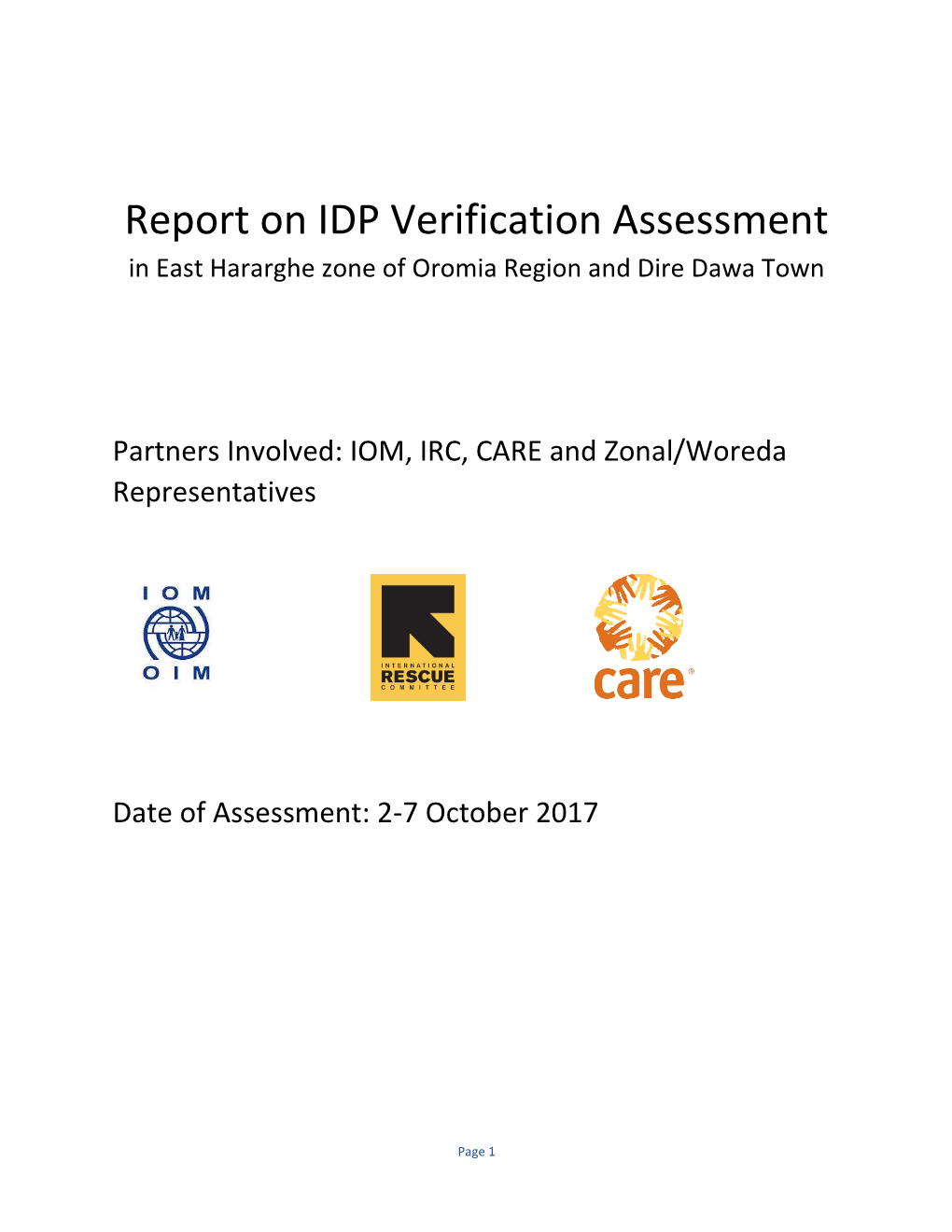 Report on IDP Verification Assessment in East Hararghe Zone of Oromia Region and Dire Dawa Town