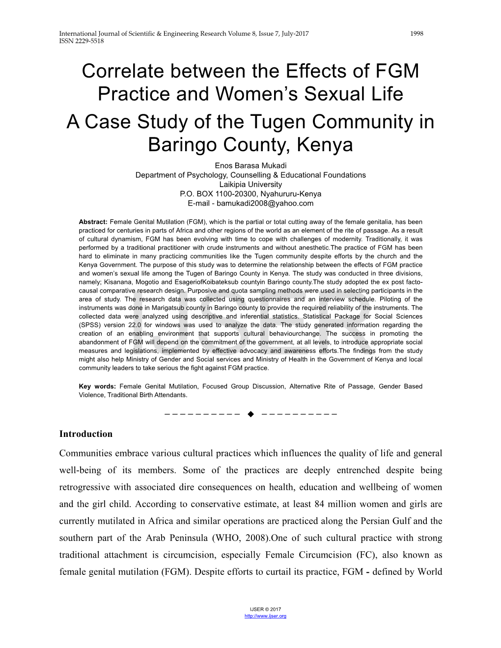 Correlate Between the Effects of FGM Practice and Women's Sexual Life