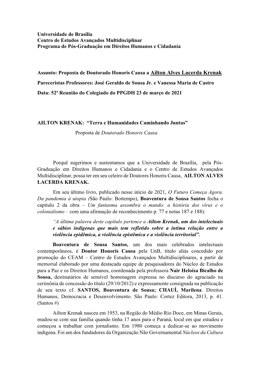 Universidade De Brasília Centro De Estudos Avançados Multidisciplinar Programa De Pós-Graduação Em Direitos Humanos E Cidadania