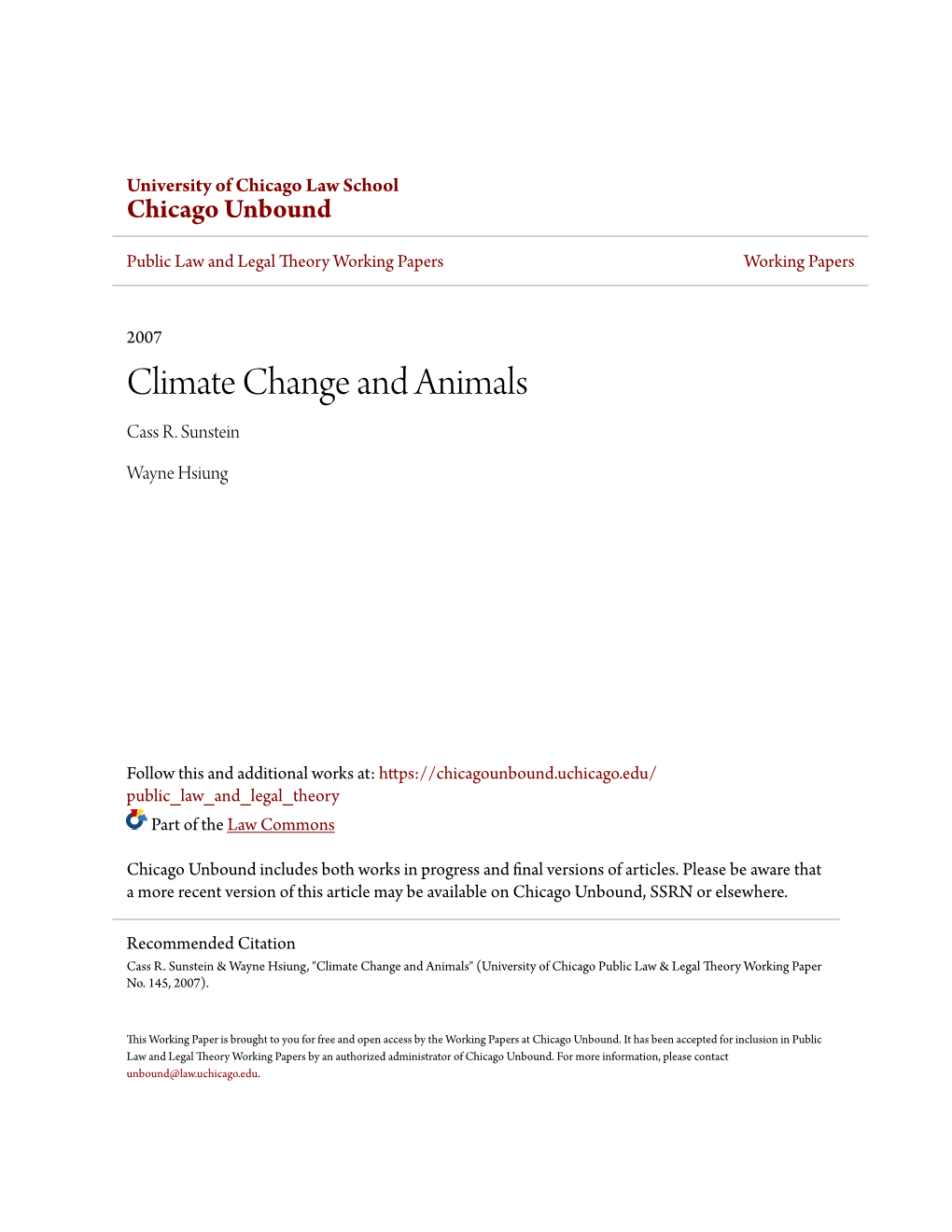Climate Change and Animals Cass R