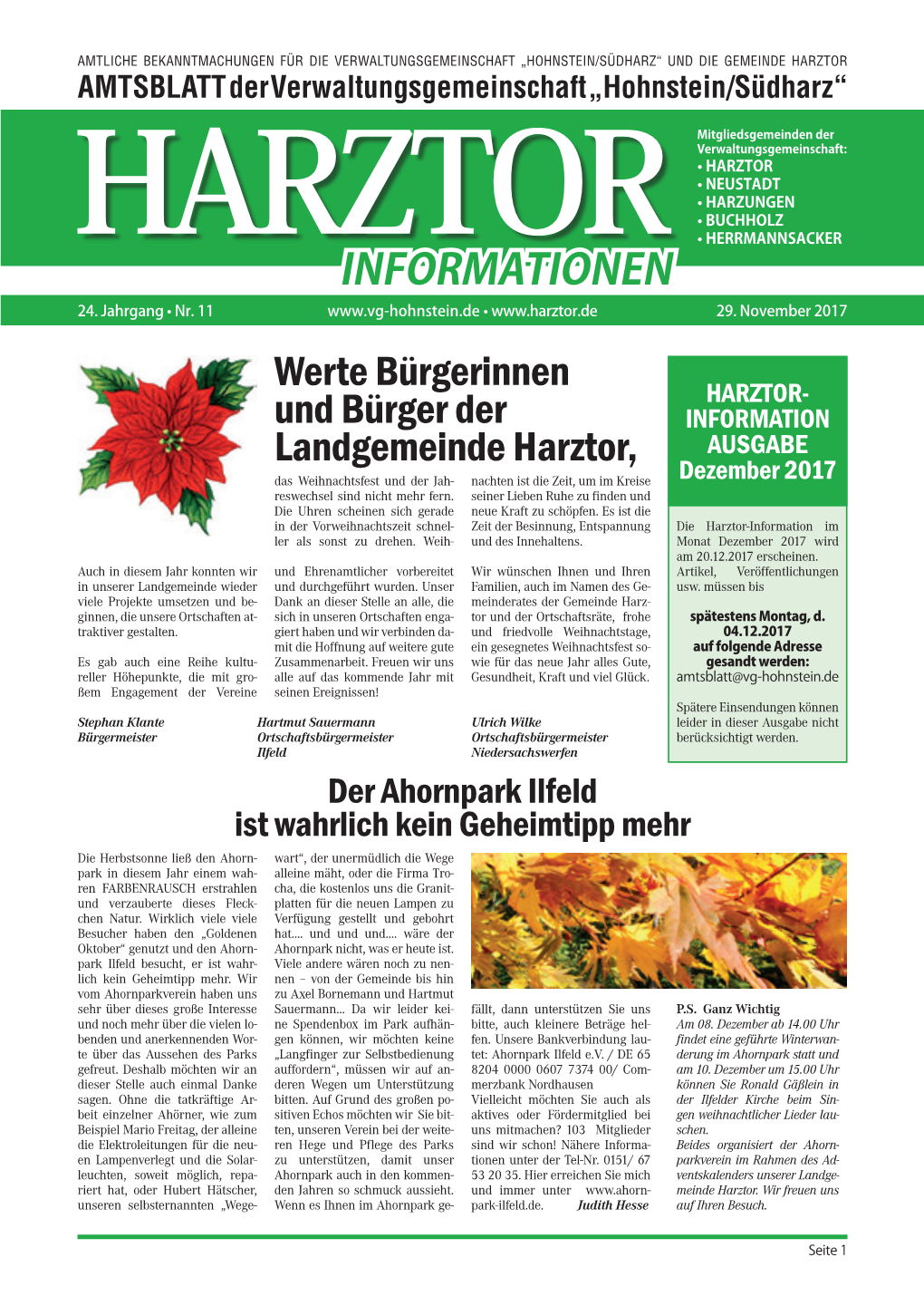 Werte Bürgerinnen Und Bürger Der Landgemeinde Harztor