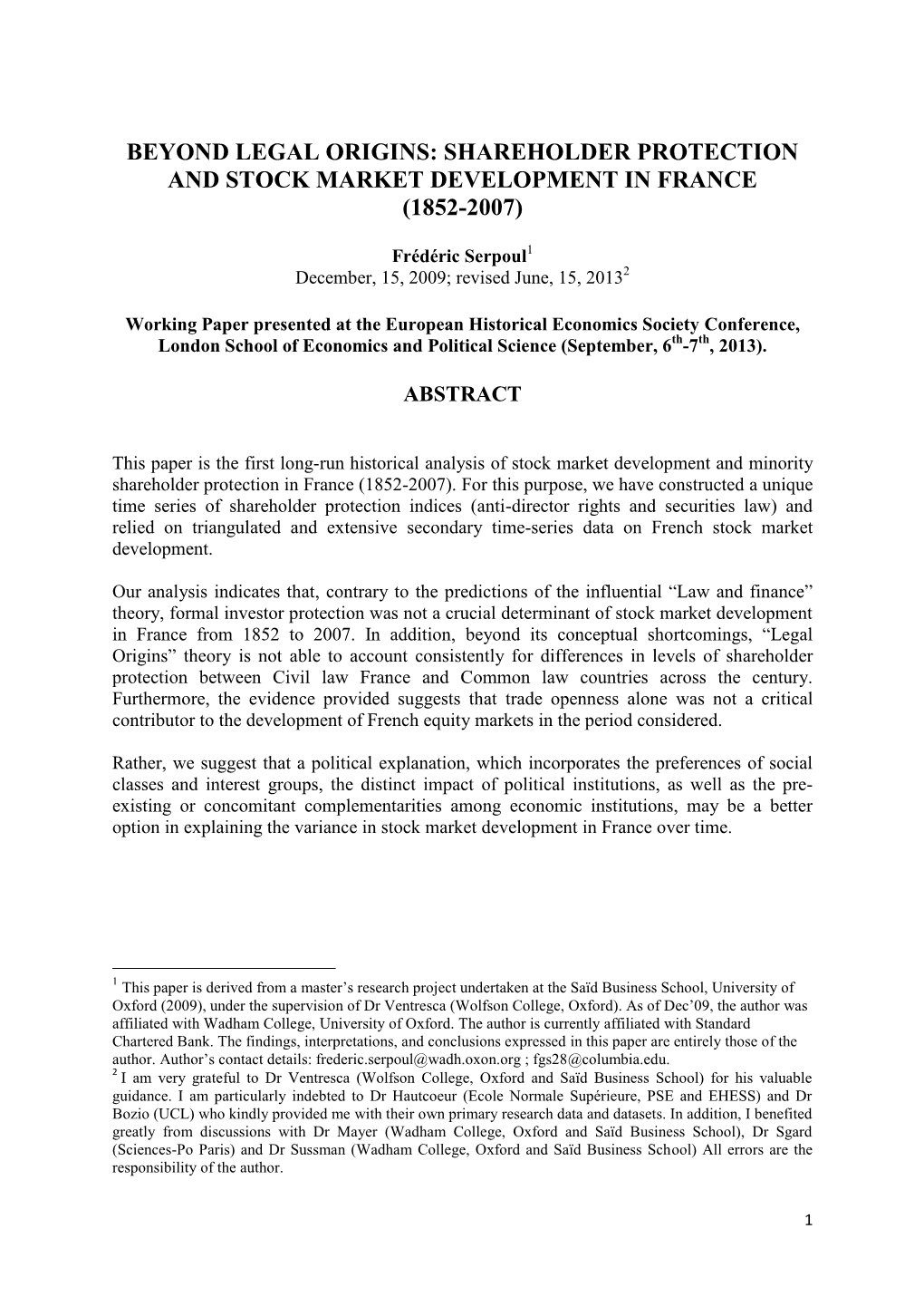 Shareholder Protection and Stock Market Development in France (1852-2007)