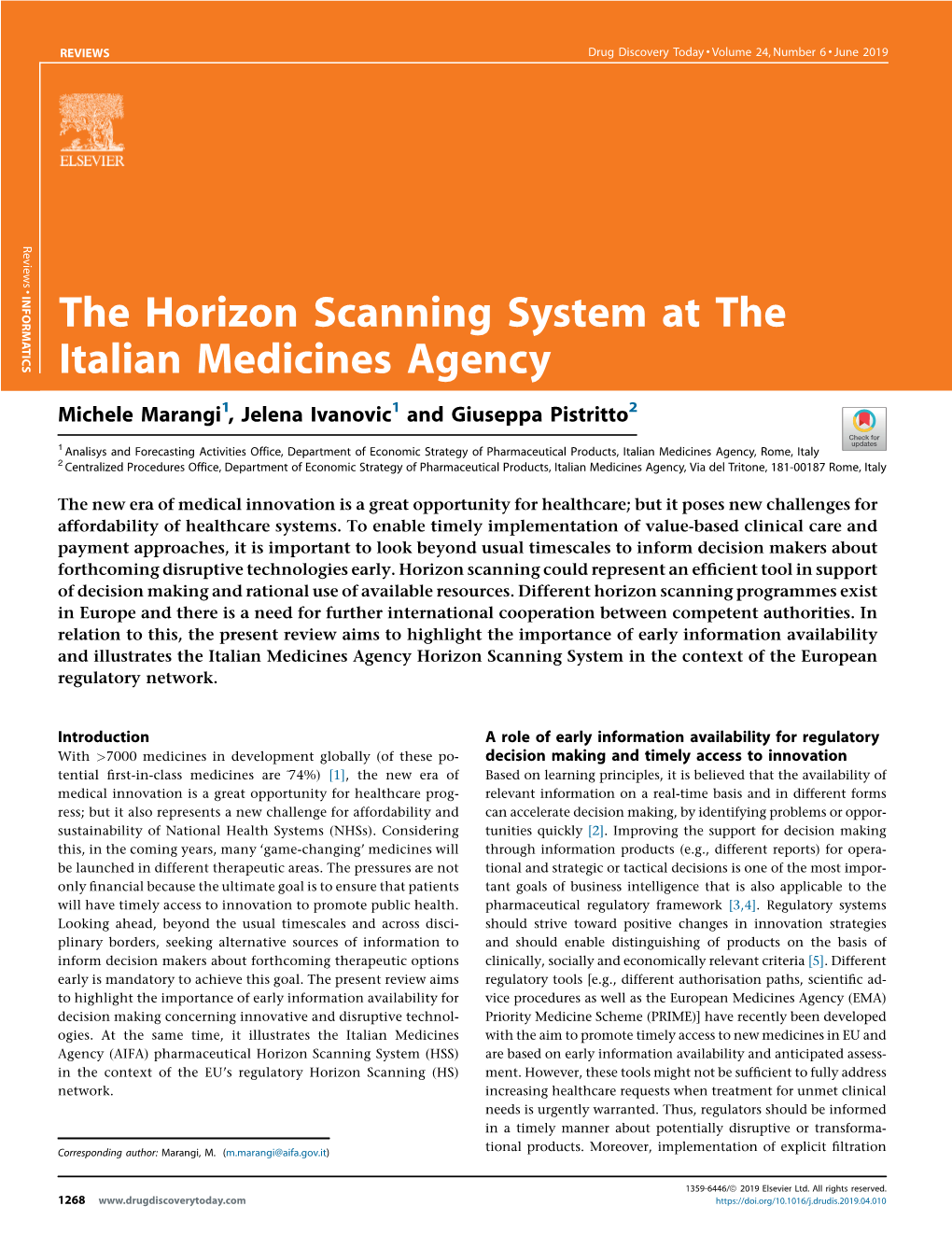 The Horizon Scanning System at the Italian Medicines Agency