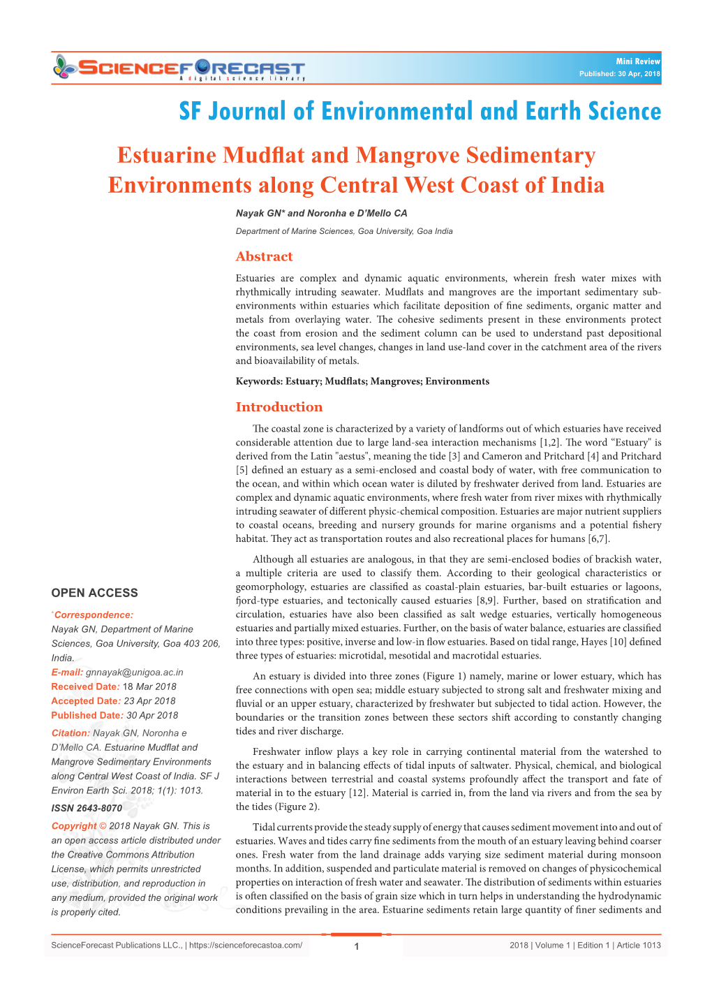 Estuarine Mudflat and Mangrove Sedimentary Environments Along Central West Coast of India