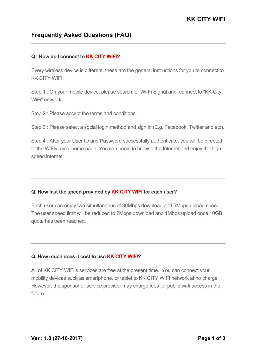 KK CITY WIFI Frequently Asked Questions (FAQ)