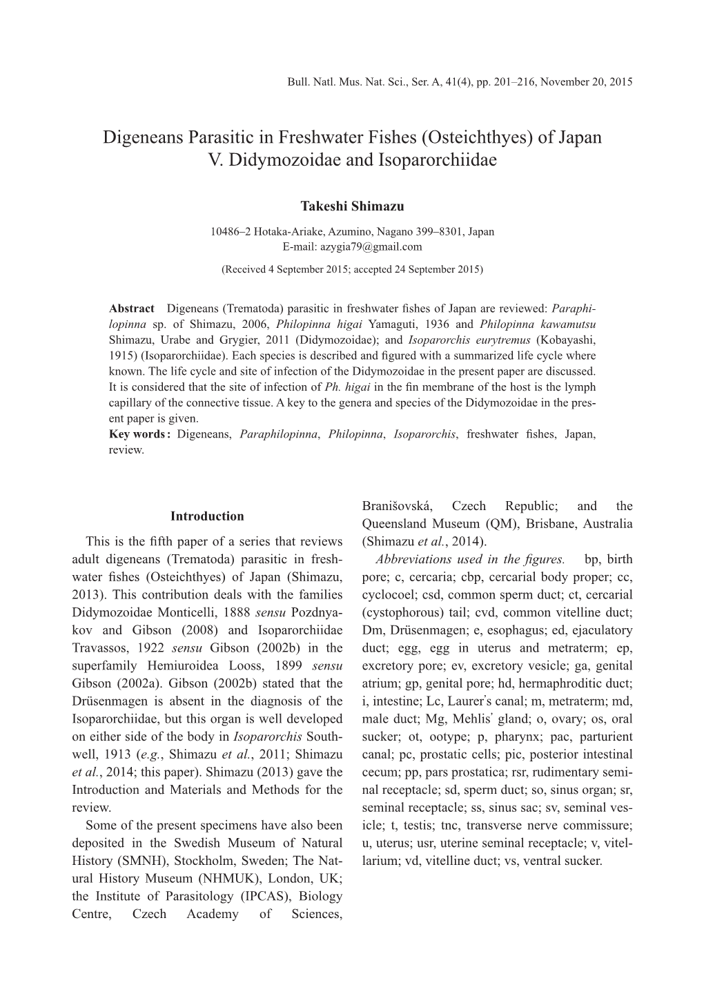 Digeneans Parasitic in Freshwater Fishes (Osteichthyes) of Japan V