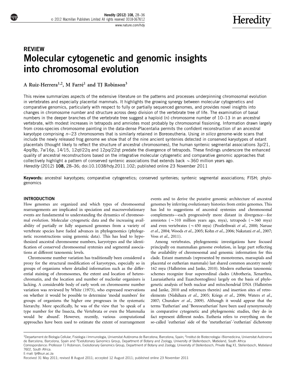 Molecular Cytogenetic and Genomic Insights Into Chromosomal Evolution