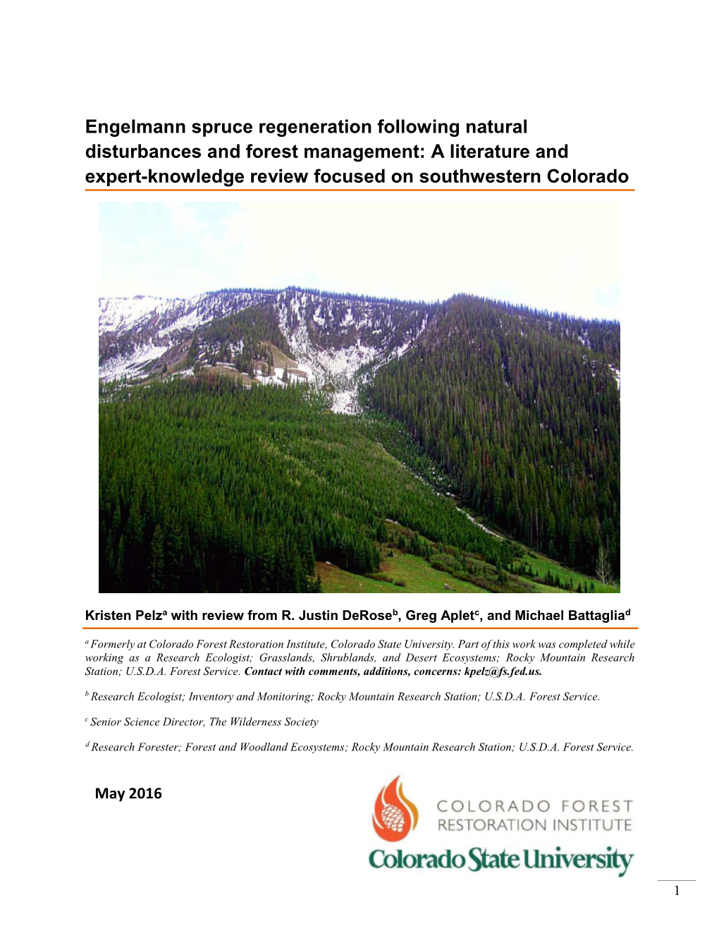 Engelmann Spruce Regeneration Following Natural Disturbances and Forest Management: a Literature and Expert-Knowledge Review Focused on Southwestern Colorado