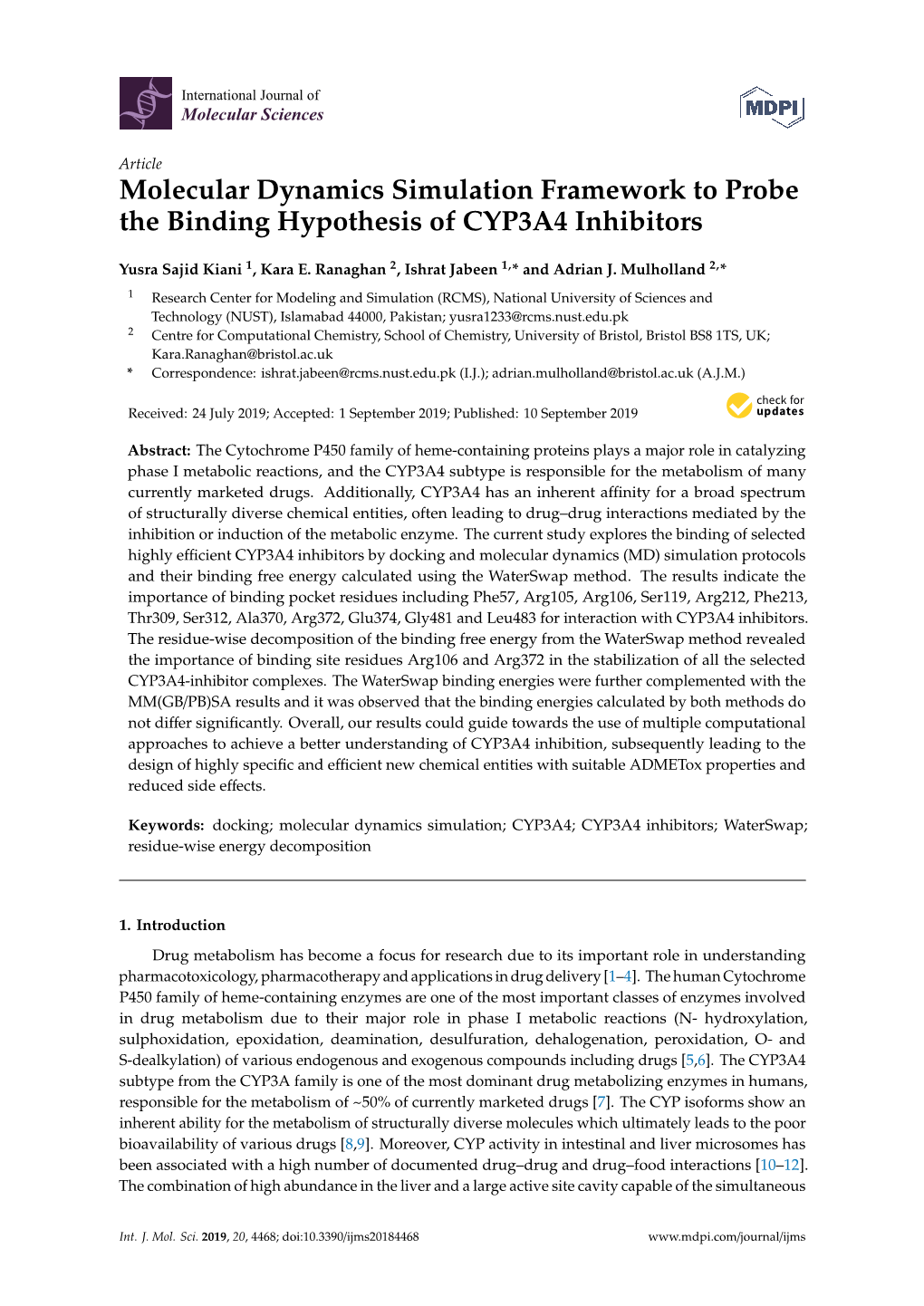 Molecular Dynamics Simulation Framework to Probe the Binding Hypothesis of CYP3A4 Inhibitors