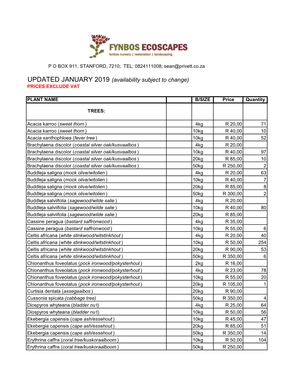 Copy of Witkrans Nursery Stock List Jan 2019.Xlsx