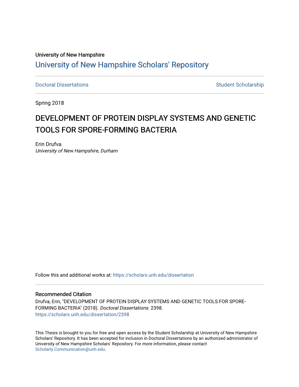 Development of Protein Display Systems and Genetic Tools for Spore-Forming Bacteria