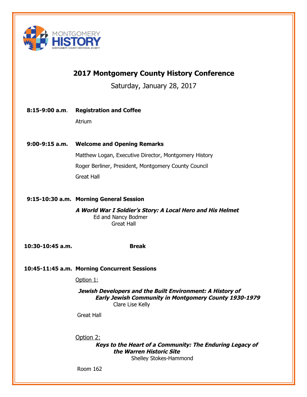 2017 Montgomery County History Conference