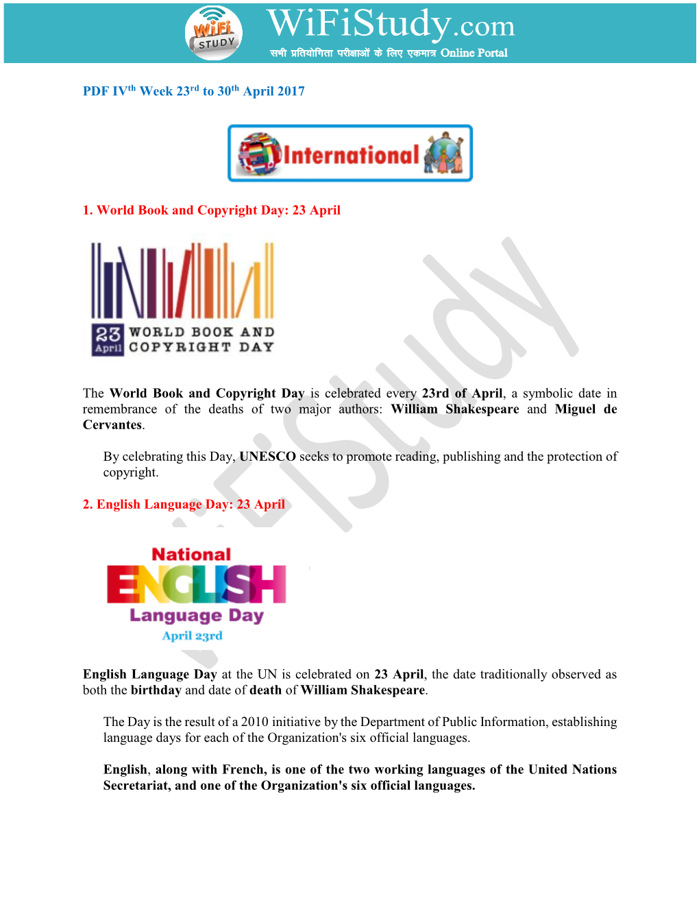 PDF Ivth Week 23Rd to 30Th April 2017 1. World Book and Copyright Day