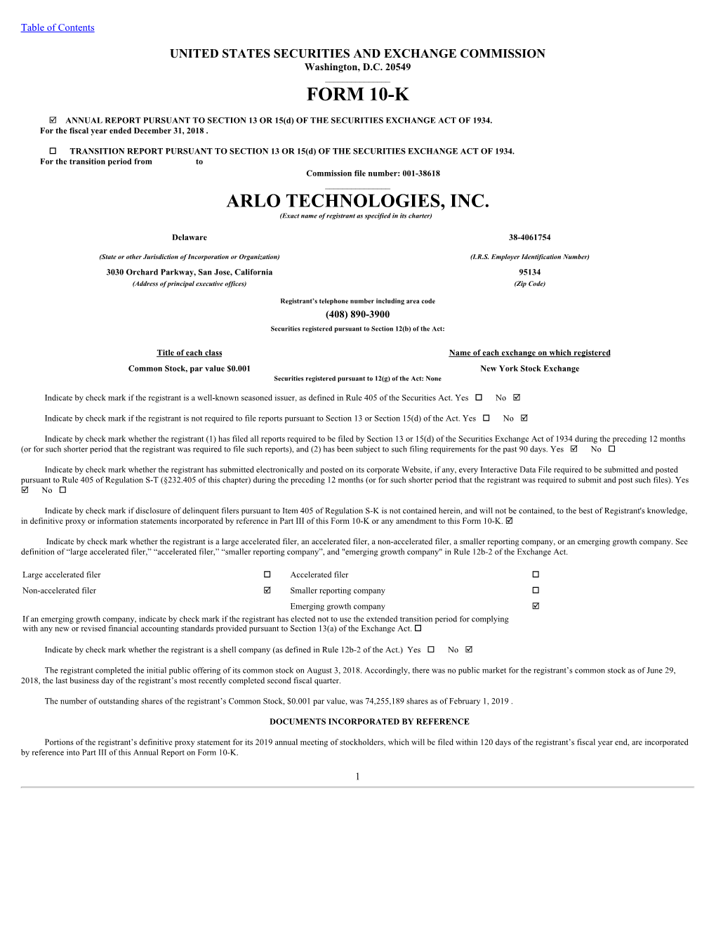 Form 10-K Arlo Technologies, Inc