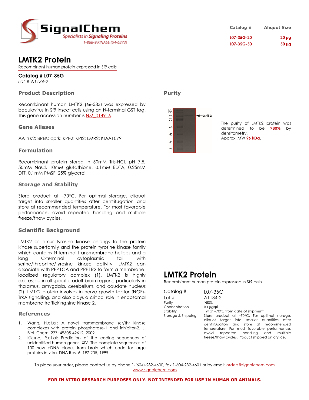LMTK2 Protein Recombinant Human Protein Expressed in Sf9 Cells