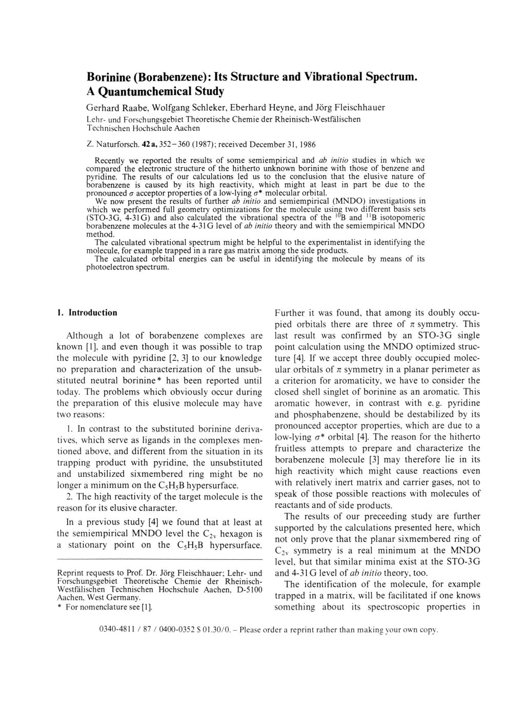 Borinine (Borabenzene): Its Structure and Vibrational Spectrum