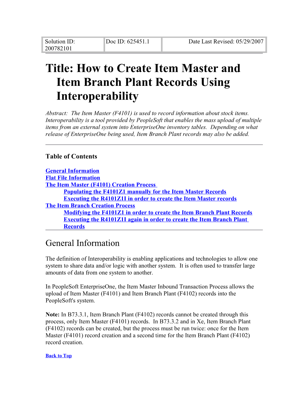 Title: How to Create Item Master and Item Branch Plant Records Using Interoperability