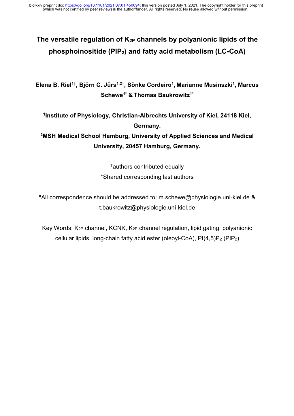 PIP2) and Fatty Acid Metabolism (LC-Coa)