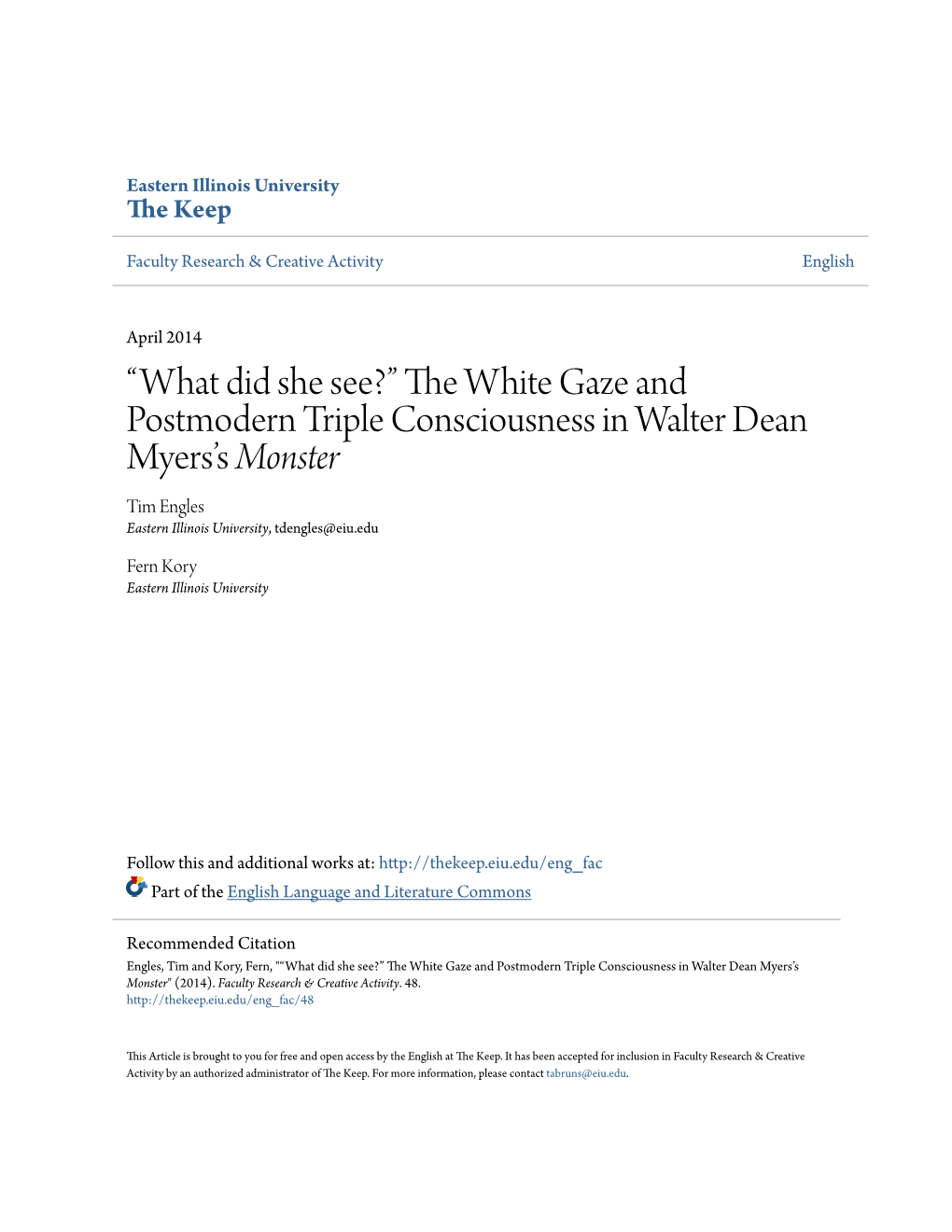 Â•Š the White Gaze and Postmodern Triple Consciousness in Walter