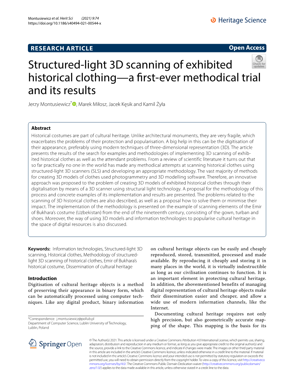 Structured-Light 3D Scanning of Exhibited Historical Clothing—A First