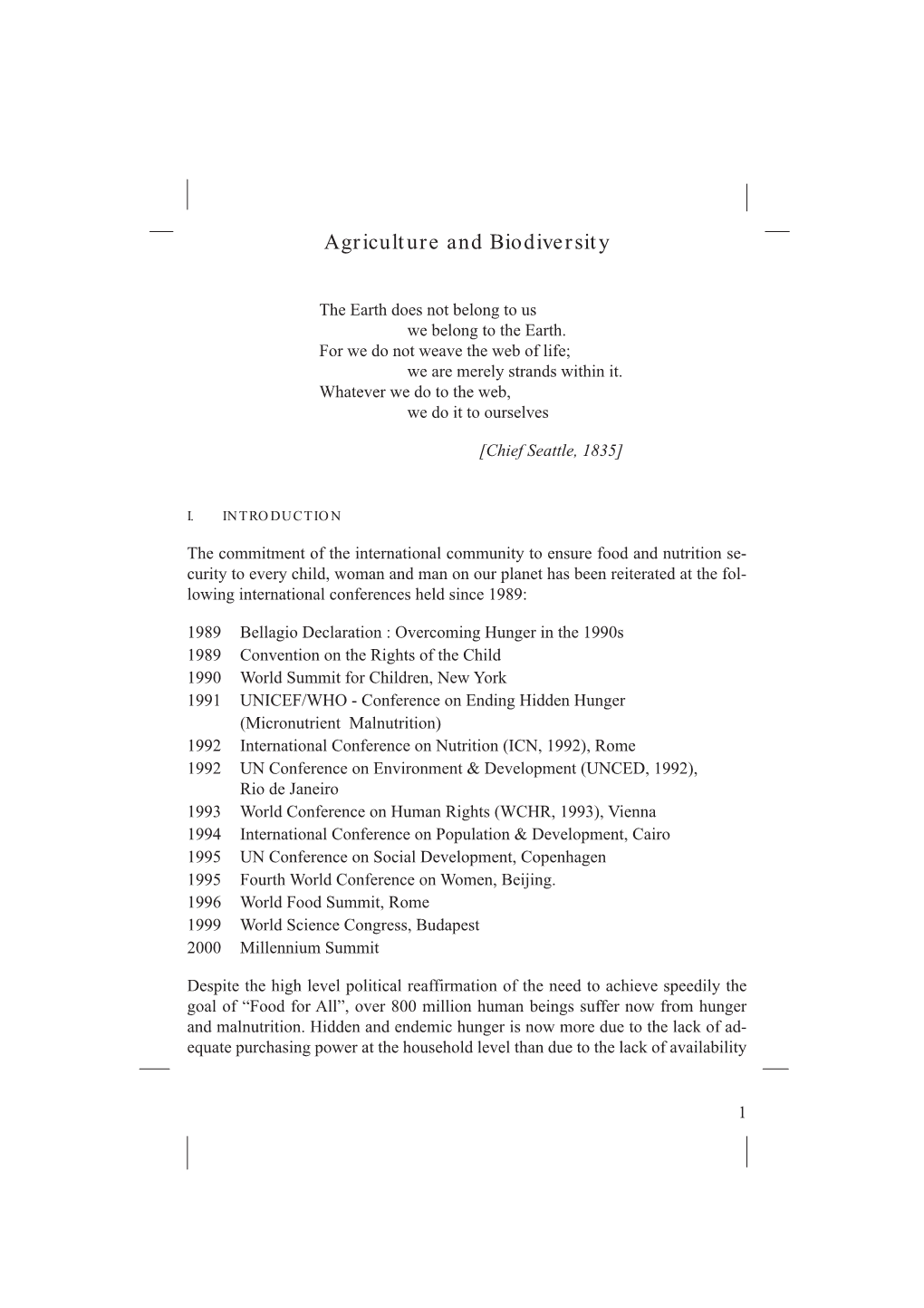 Agriculture and Biodiversity