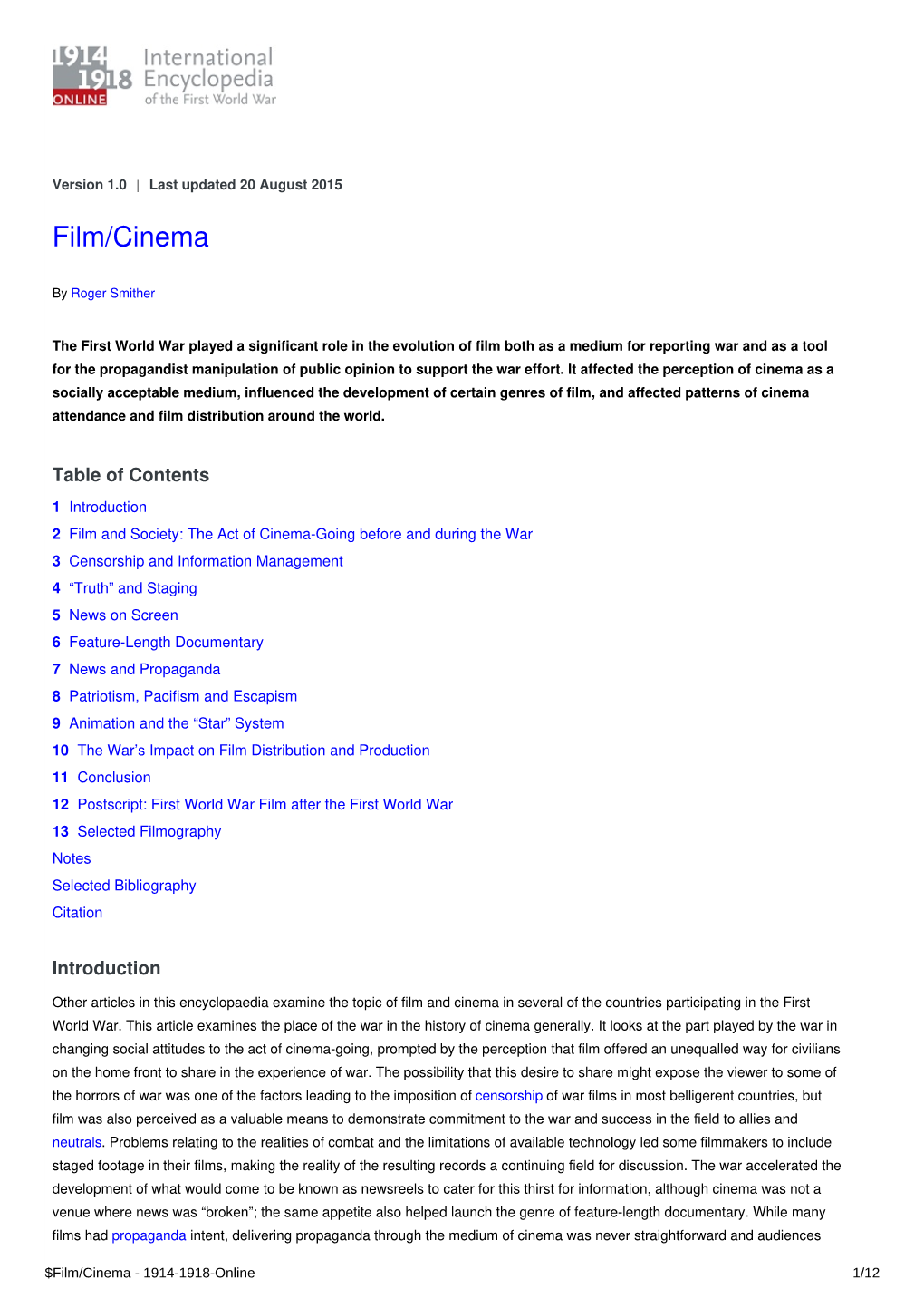 Film/Cinema | International Encyclopedia of the First World War
