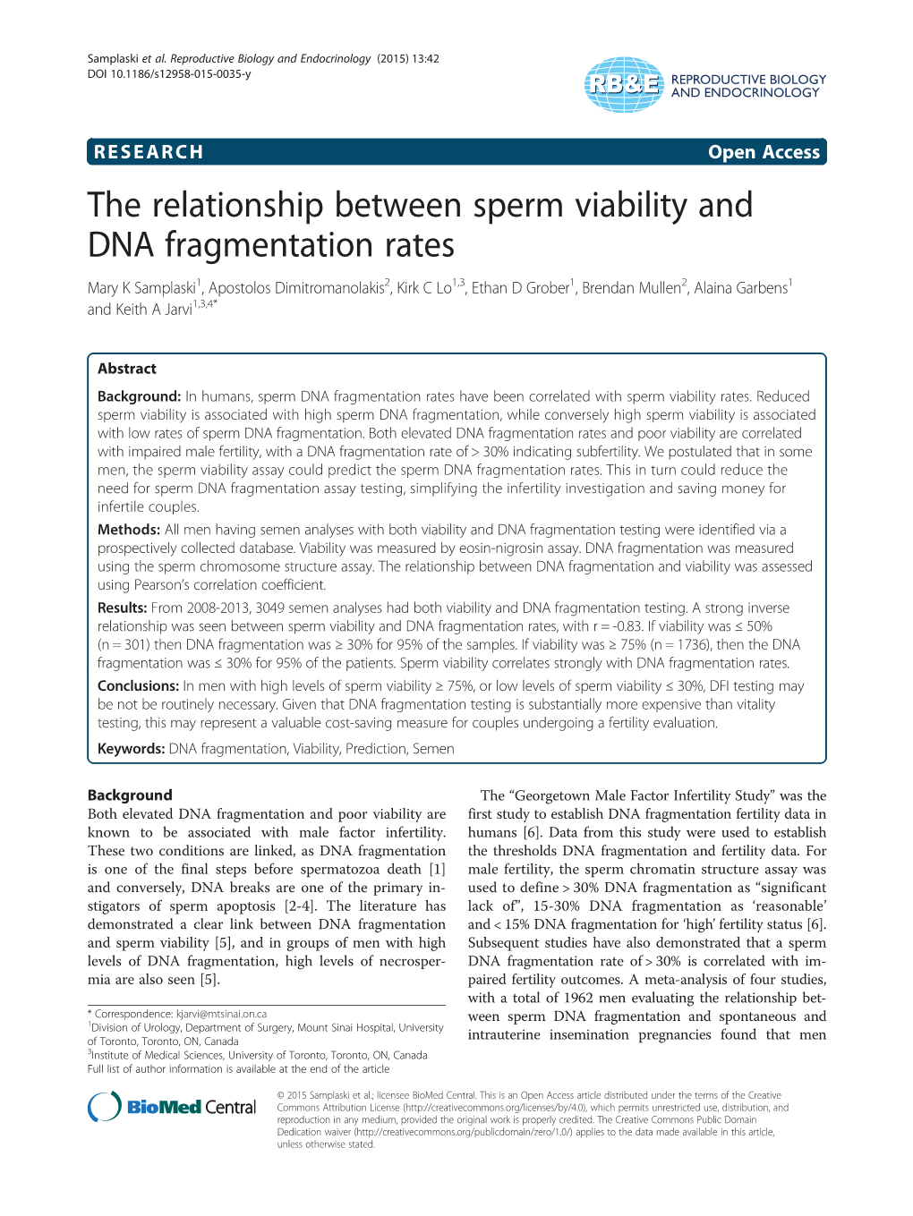 The Relationship Between Sperm Viability and DNA Fragmentation Rates