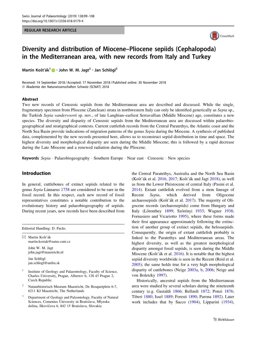 Diversity and Distribution of Miocene–Pliocene Sepiids (Cephalopoda) in the Mediterranean Area, with New Records from Italy and Turkey