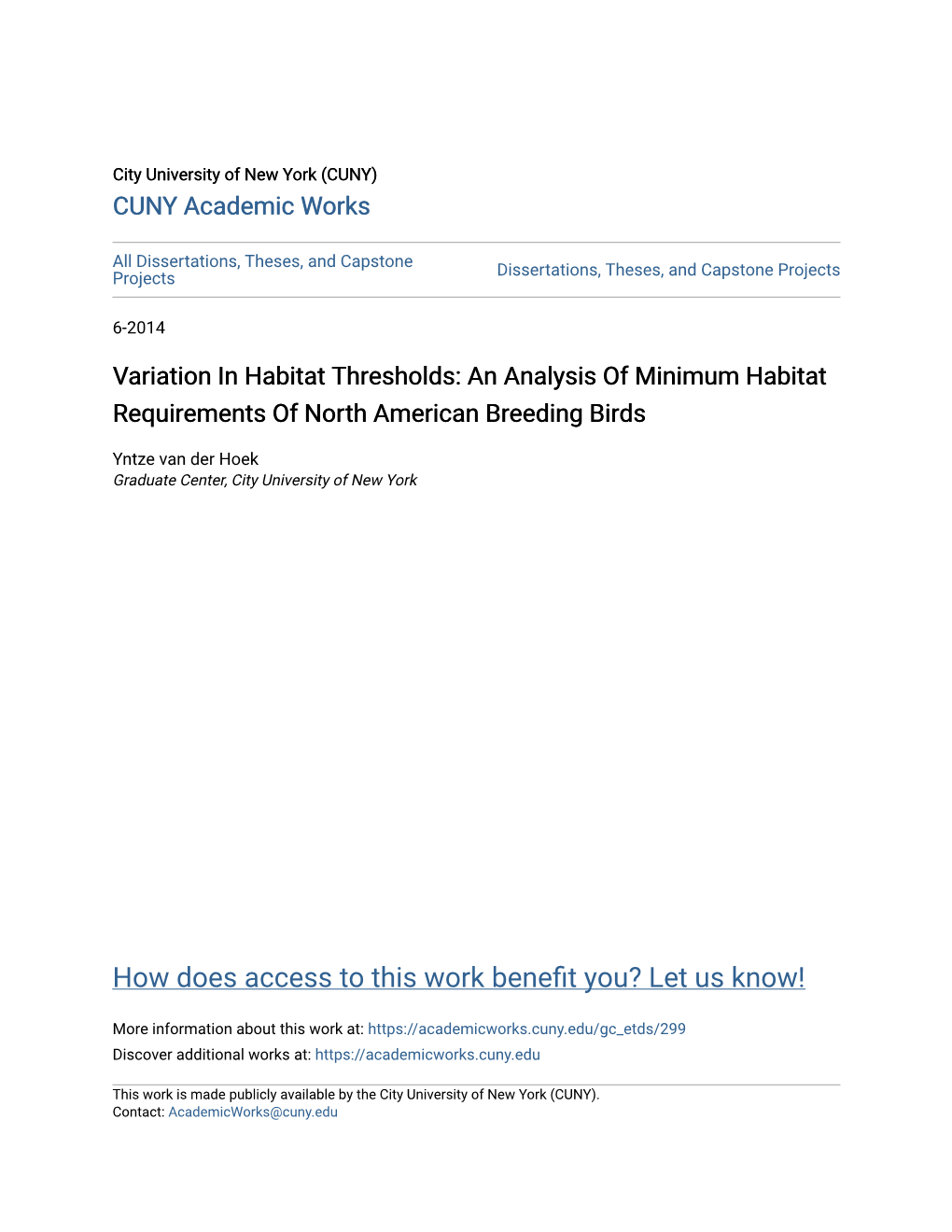 Variation in Habitat Thresholds: an Analysis of Minimum Habitat Requirements of North American Breeding Birds