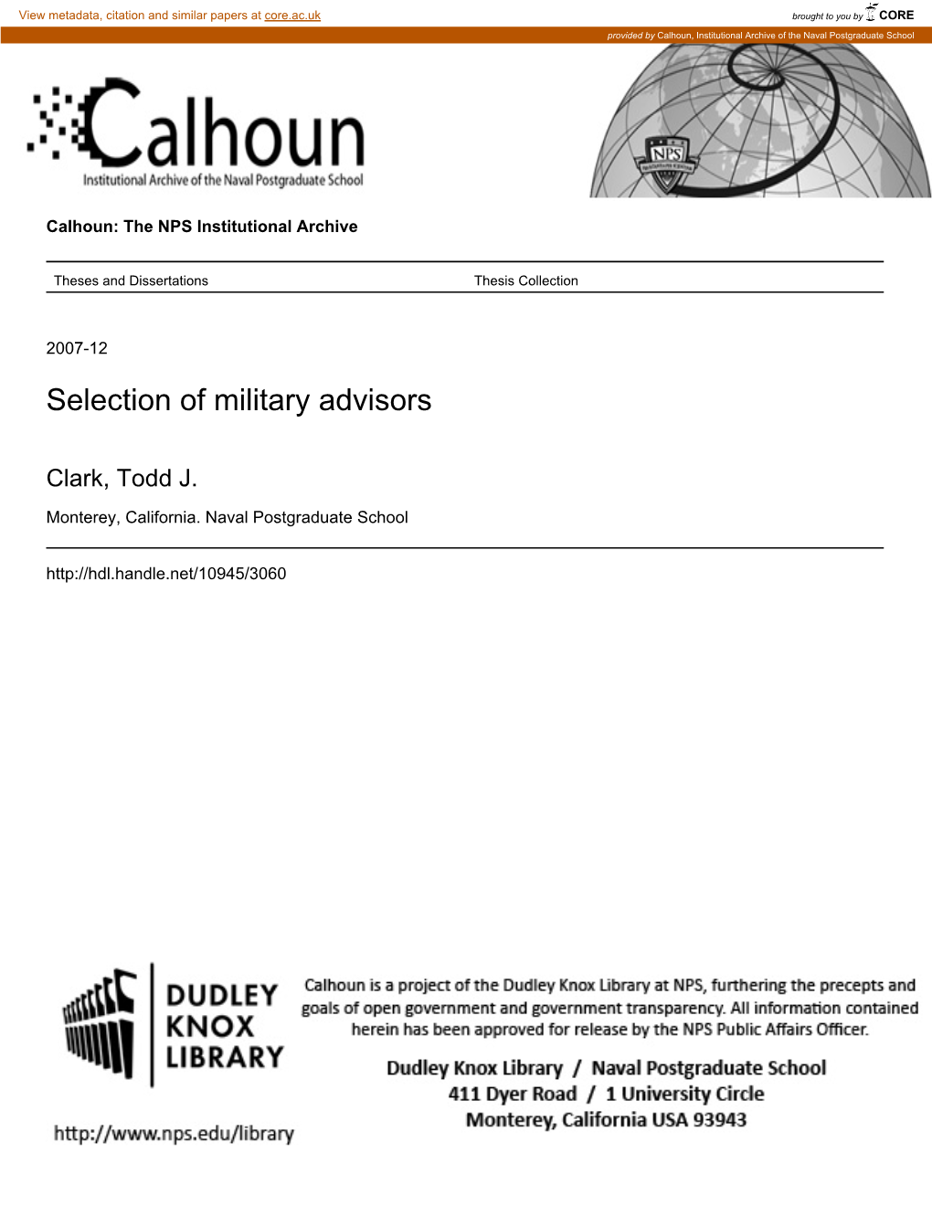 Selection of Military Advisors