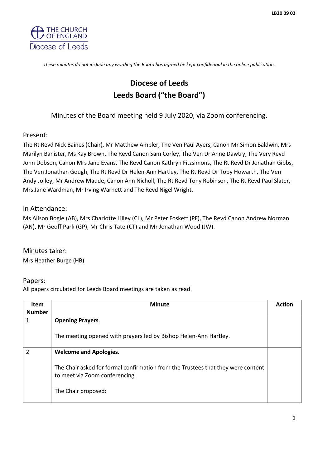 Diocese of Leeds Leeds Board (“The Board”)