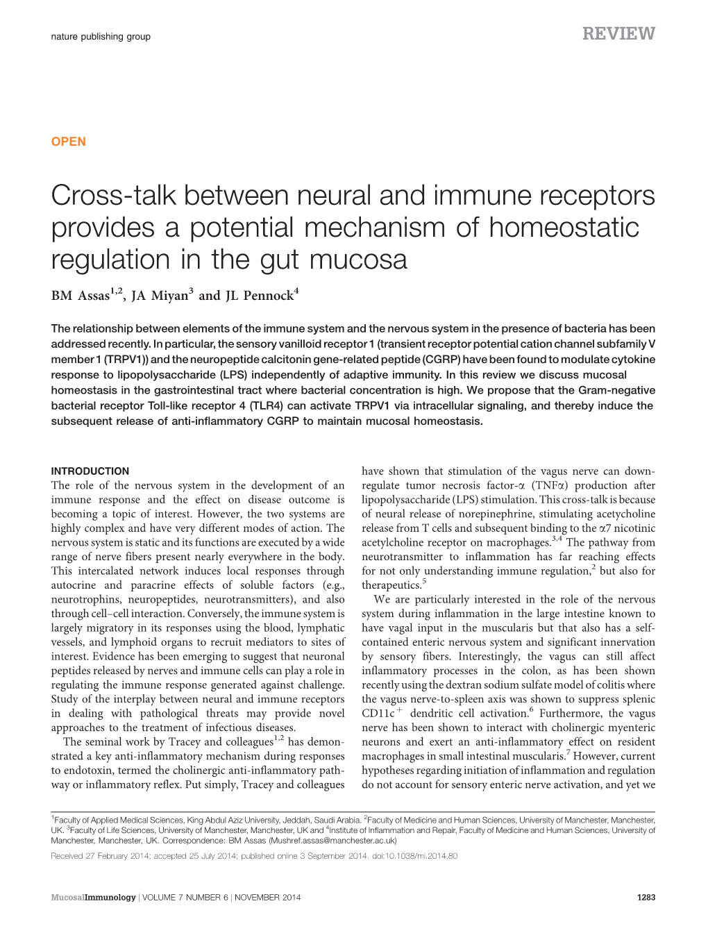 Cross-Talk Between Neural and Immune Receptors Provides a Potential Mechanism of Homeostatic Regulation in the Gut Mucosa