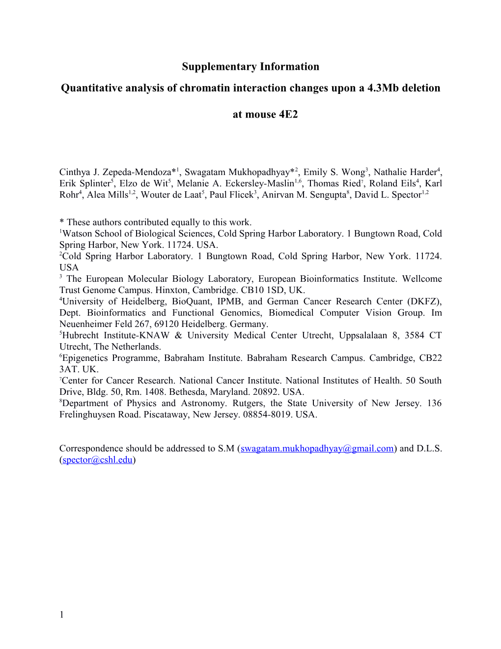 Quantitative Analysis of Chromatin Interaction Change S Upon a 4.3Mb Deletion at Mouse 4E2