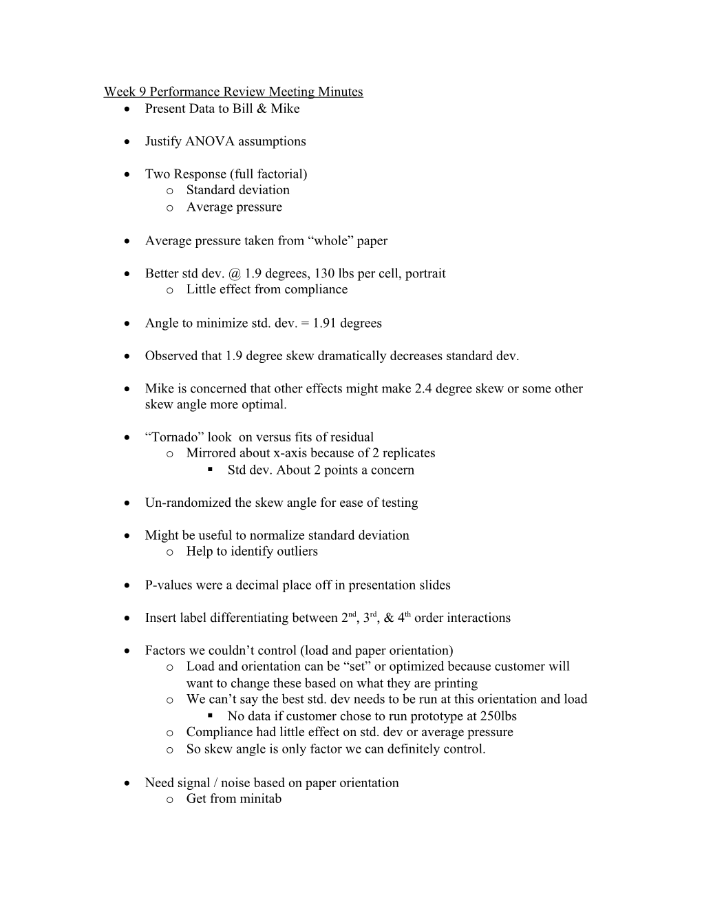 Week 9 Performance Review Meeting Minutes