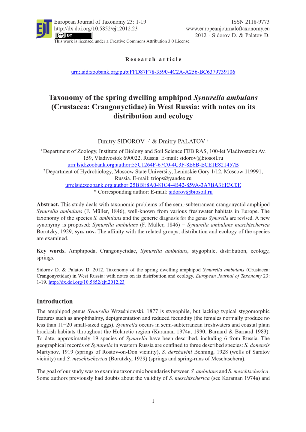 Crustacea: Crangonyctidae) in West Russia: with Notes on Its Distribution and Ecology