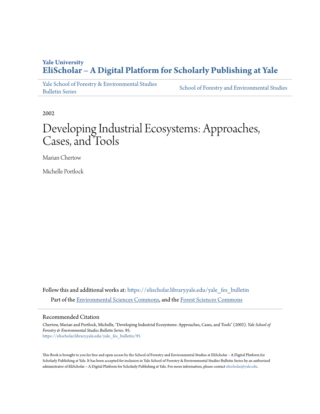 Developing Industrial Ecosystems: Approaches, Cases, and Tools Marian Chertow