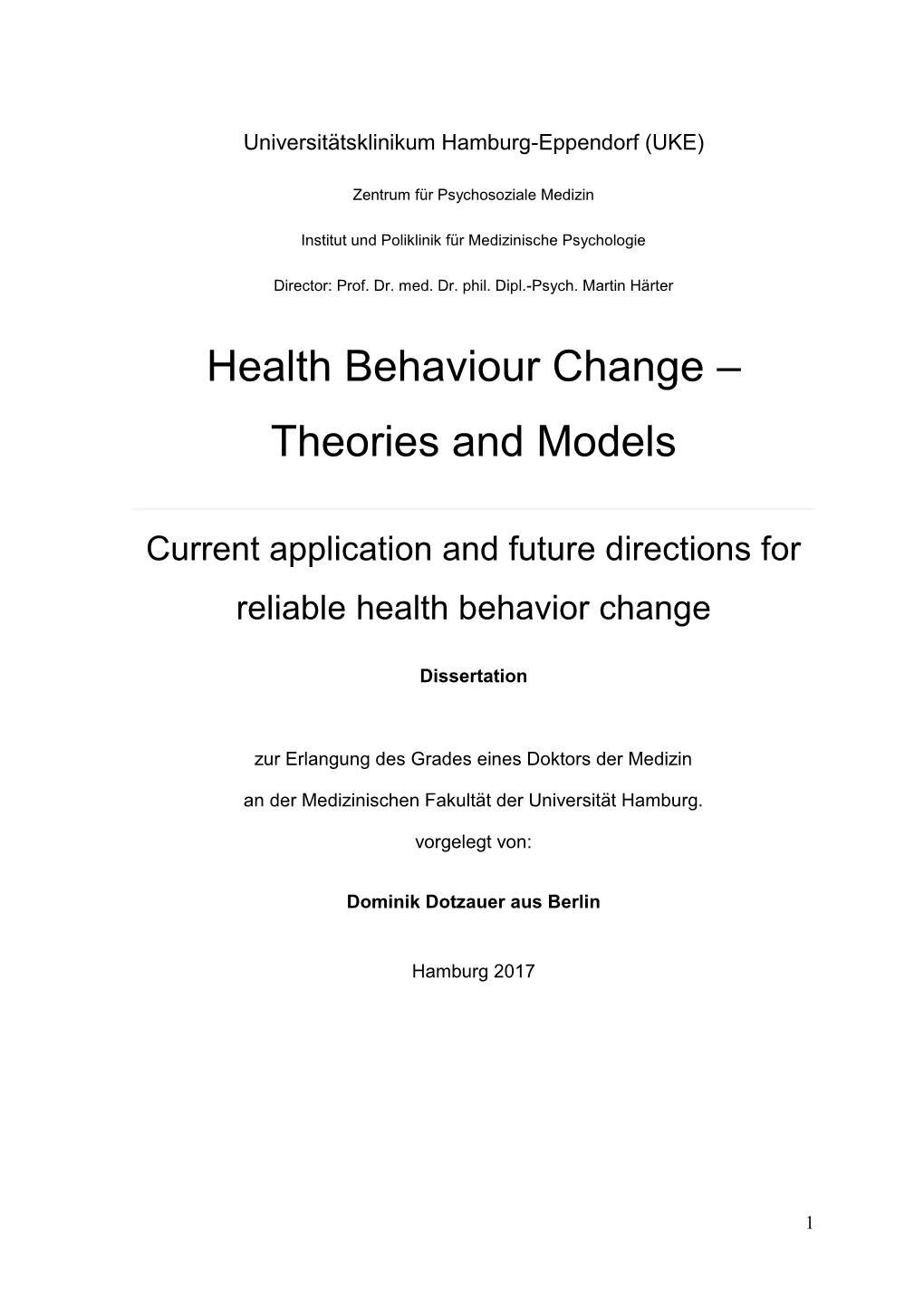 Health Behaviour Change – Theories and Models