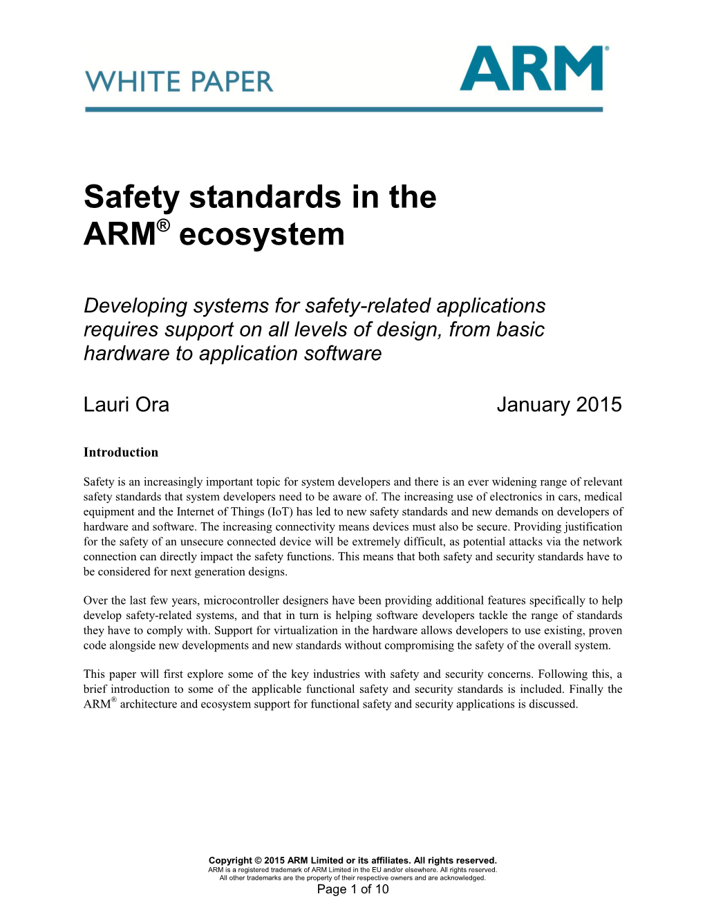 Safety Standards in the ARM® Ecosystem